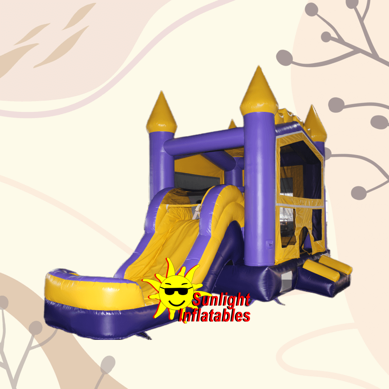 Yellow Purple Wet Dry Combo Jumping Bed Slide