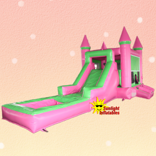 9m x 4m 粉色城堡干湿两用跳床滑梯组合